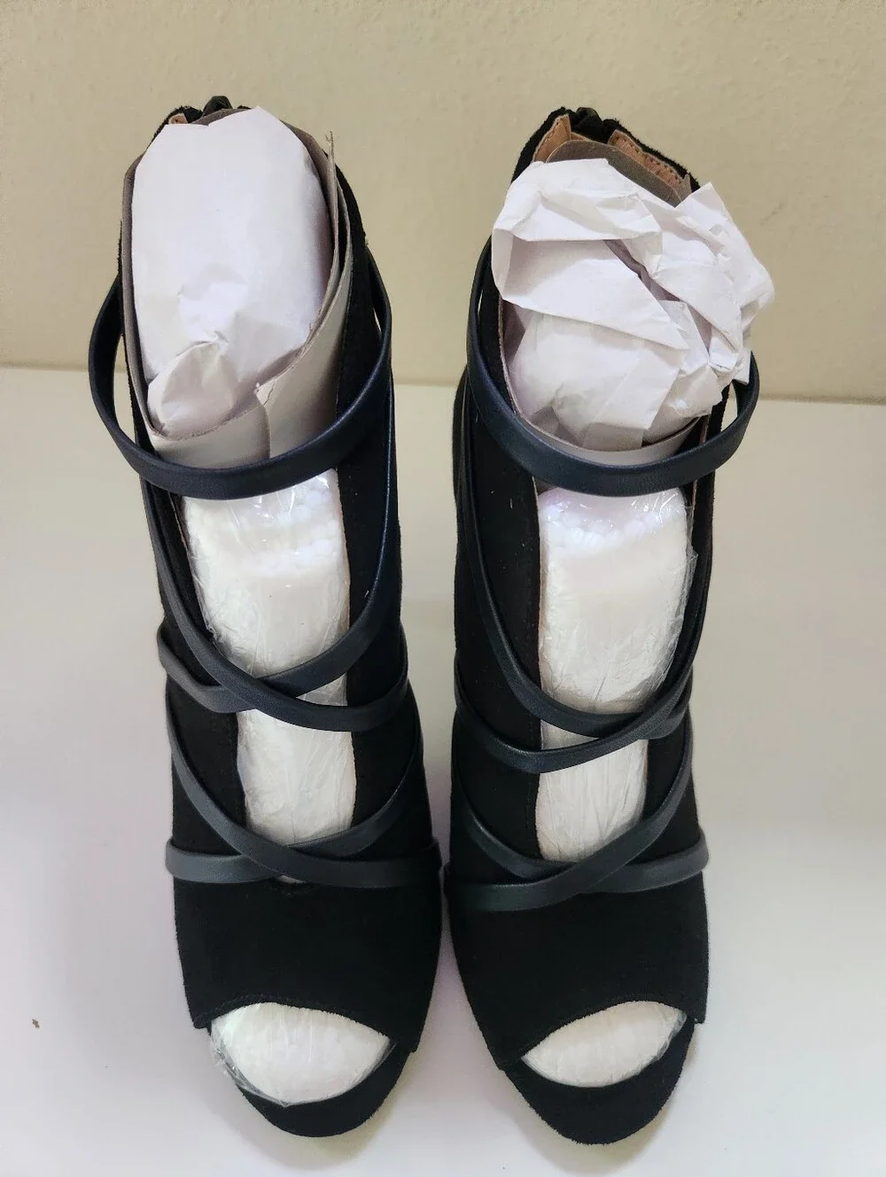 Samara Black Strappy Cage Heels Open Toe Stiletto Bootie Womens 6.5 Wide